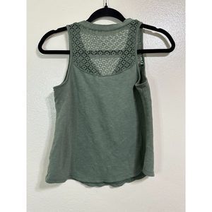 Self Esteem BOHO Lace Sleeveless Tank Olive Green Deep V Button Neckline Size S